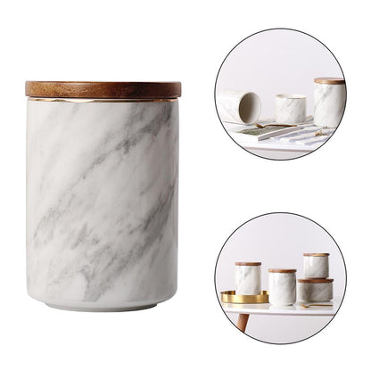 Ceramic Storage Jars Bamboo Lids Large Ceramic Ceramic Storage Containers for kitchen and home Food coffee and tea Marbling , 10x15cm