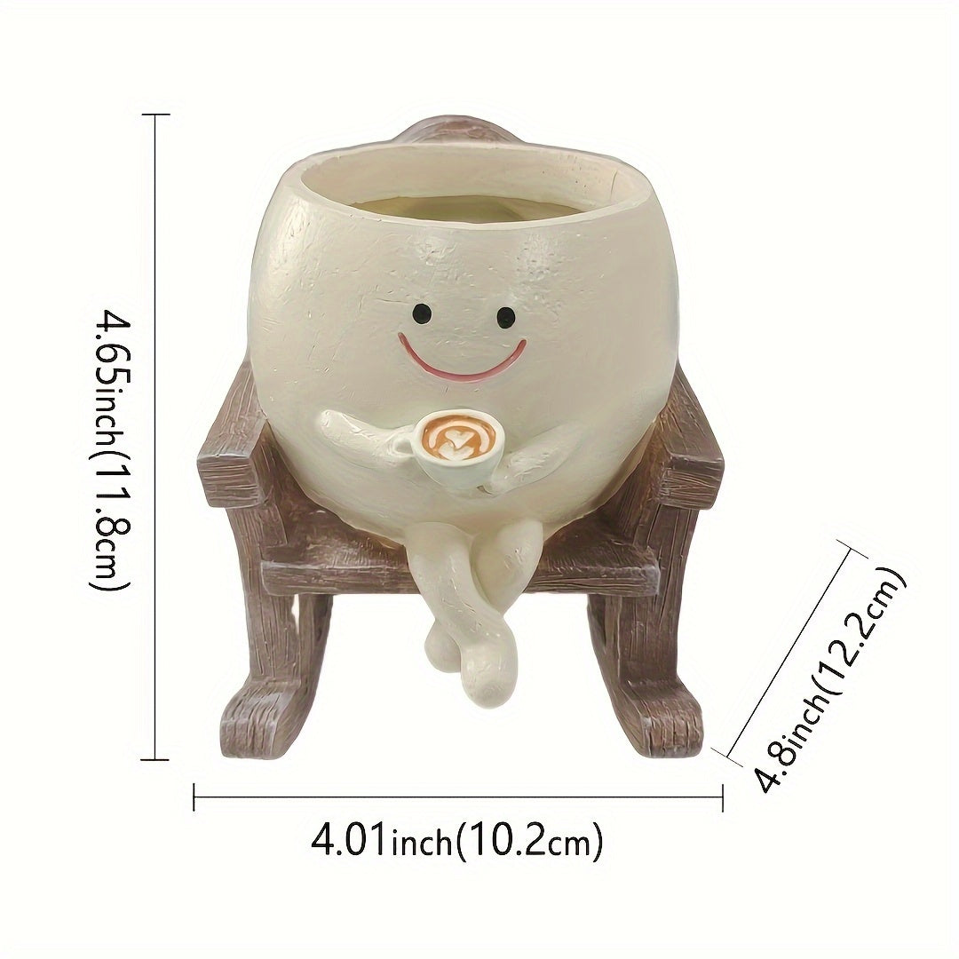 Resin Succulent Planter Pot with Miniature Rocking Chair Design, Irregular Shaped Cute Garden Decoration, Office Desk Ornamental Craft, Gift Item for Home and Garden Landscaping