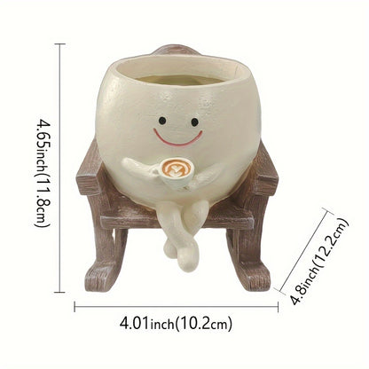 Resin Succulent Planter Pot with Miniature Rocking Chair Design, Irregular Shaped Cute Garden Decoration, Office Desk Ornamental Craft, Gift Item for Home and Garden Landscaping