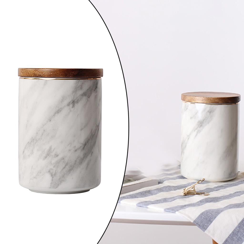 Ceramic Storage Jars Bamboo Lids Large Ceramic Ceramic Storage Containers for kitchen and home Food coffee and tea Marbling , 10x15cm