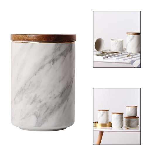 Ceramic Storage Jars Bamboo Lids Large Ceramic Ceramic Storage Containers for kitchen and home Food coffee and tea Marbling , 10x15cm