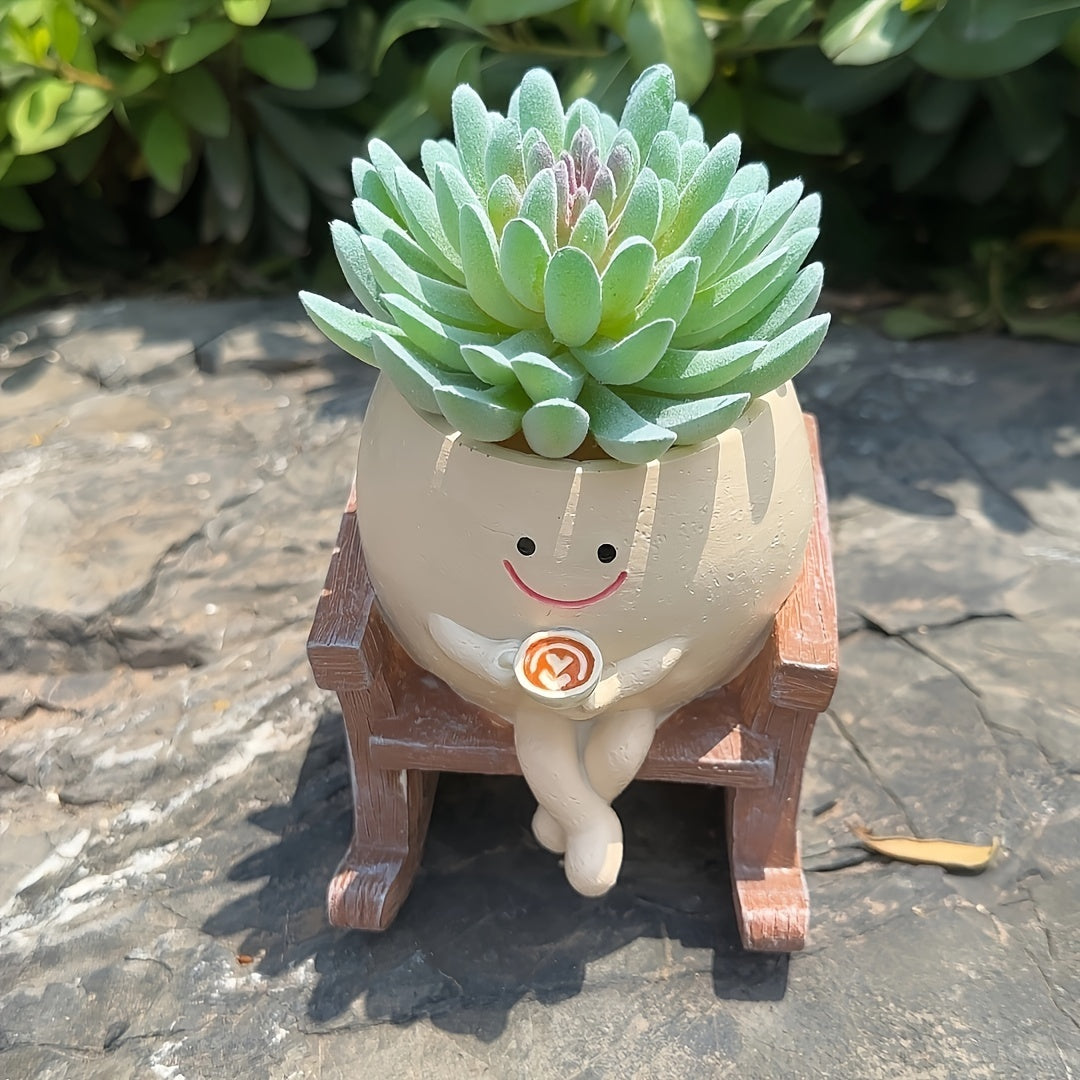 Resin Succulent Planter Pot with Miniature Rocking Chair Design, Irregular Shaped Cute Garden Decoration, Office Desk Ornamental Craft, Gift Item for Home and Garden Landscaping