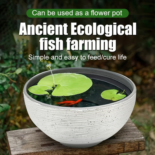 1pc Ancient Bowl-shaped Tank, Household Balcony Hydroponic Pool Decoration, Small Imitation Stone Desktop Fish Tank, Durable Landscaping Fish Tank