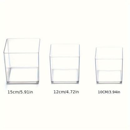 20PCS/5PCS/3PCS Transparent Anti Drop Acrylic Material Square Vase Can Be Used As A Fish Tank, Micro Landscape Table, Flower, Dining Table, Conference Table, Coffee Table Decoration, Ornament, Flower Arrangement Container