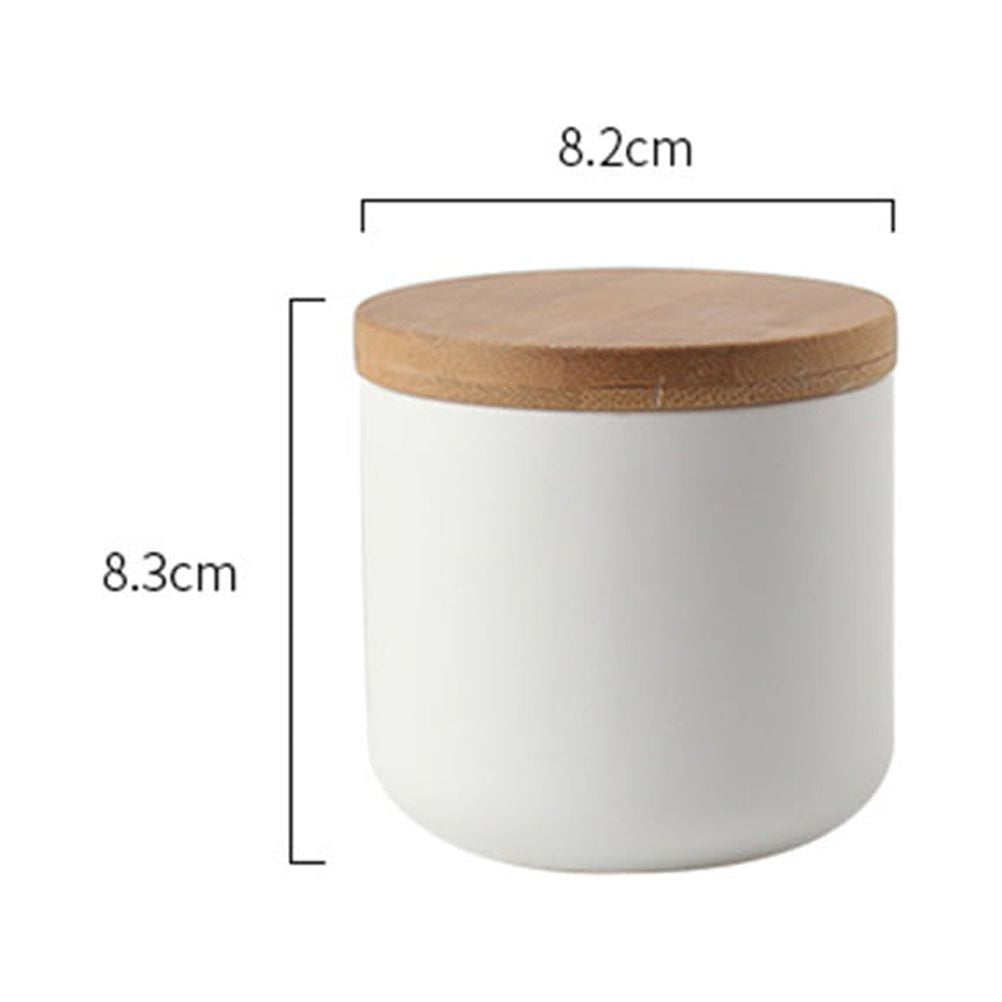 Ceramic Jar Sealed Canister Food Storage Container with Wooden Lid for Loose Tea Coffee Bean Sugar Spice (Small Size, White)