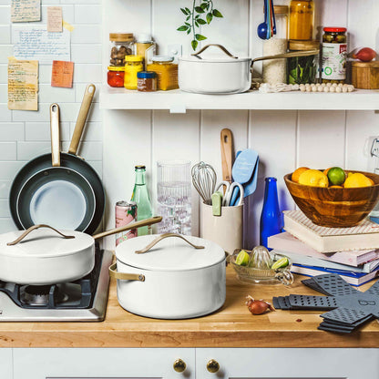 Beautiful 12pc Ceramic Non-Stick Cookware Set, White Icing by Drew Barrymore