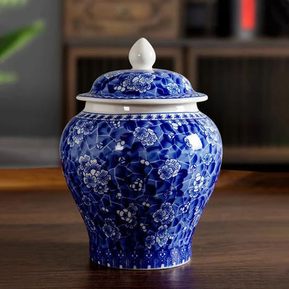 China Style Ceramic Storage Tank Ornament Blue And White Porcelain Tea Pot Kitchen Garlic Ginger Jar Container Restaurant Decor