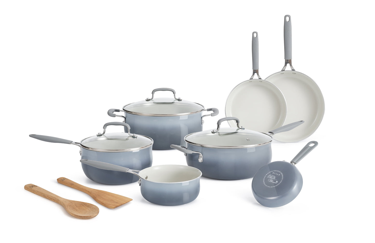 The Pioneer Woman 12-Pieces Porcelain Enamel Classic Ceramic Cookware Set, Ombre Teal