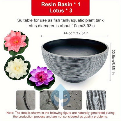 Eco-Friendly Resin Fish Tank With Imitation Stone Design - Round, Non-Electric Hydroponic Aquarium For Home & Balcony Decor