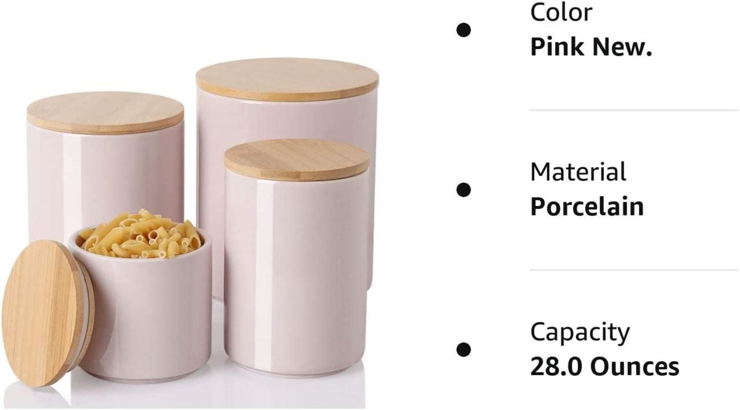 SWEEJAR Kitchen Canisters Ceramic Food Storage Jar Set, Stackable Containers with Airtight Seal Bamboo Lid - Pack of 4,Pink